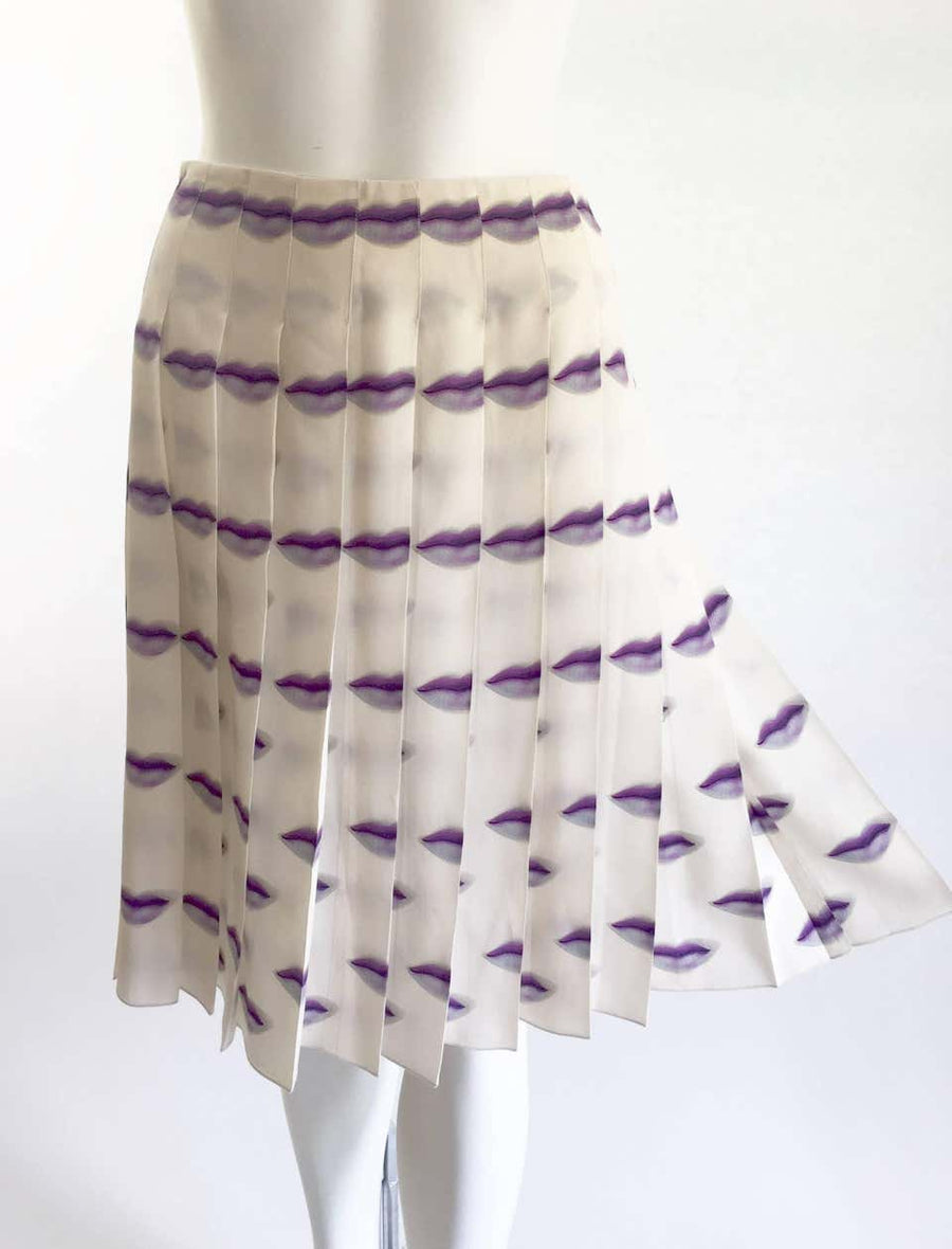 PRADA★プラダ★素敵！Purple Silk A-Line Pleat 2-Button Skirt PRADA☆プラダ☆素敵！Purple Silk A-Line Pleat 2-Button Skirt