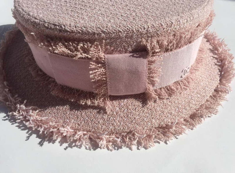 Chanel Pink Tweed Grosgrain Bow Trim Runway Chapeaux Hat