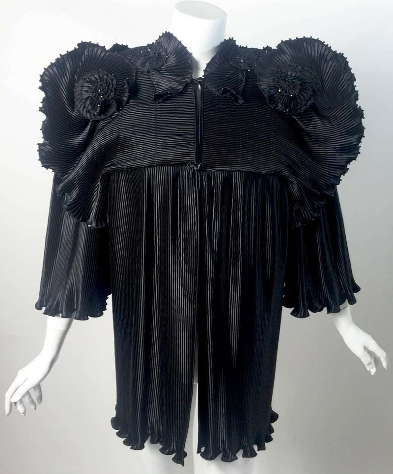 1970s Zandra Rhodes Black Pleated Sculpted Jacket