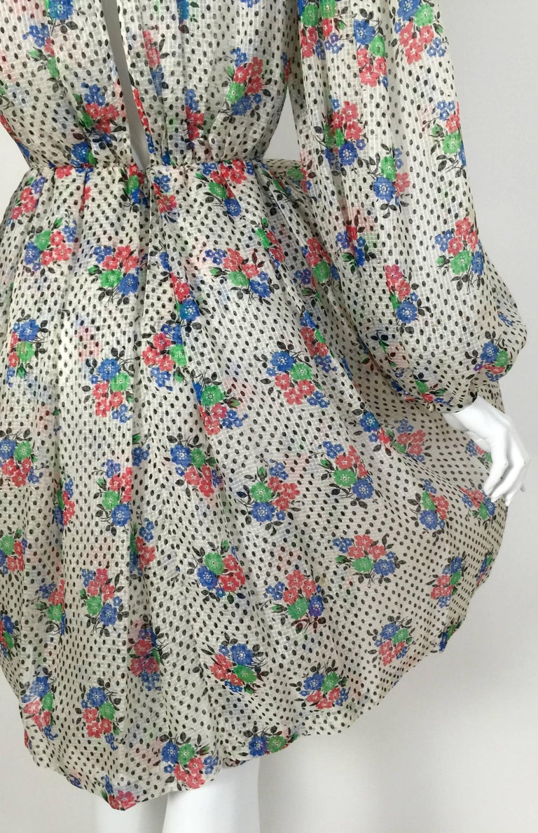 Galanos Floral Dot print Billow Sleeve Cut-Out Dress, 1970s