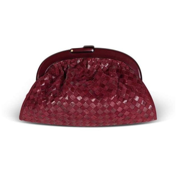 Bottega Veneta Burgundy Suede & Lizard Intrecciato Clutch Bag, 1980's