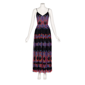 Pauline Trigère Cotton Silk Voile Black Vivid Print Sleeveless Dress, 1970s