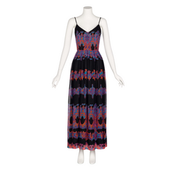 Pauline Trigère Cotton Silk Voile Black Vivid Print Sleeveless Dress, 1970s