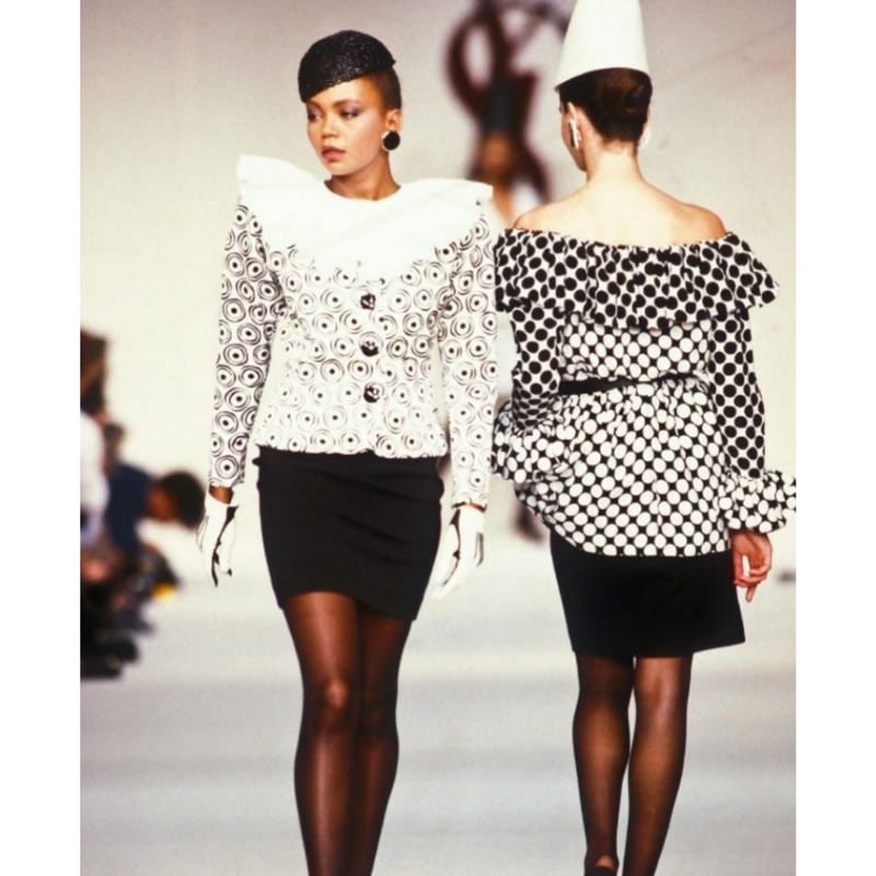 Saint Laurent Polka Dot Ruffle Blouse YSL, 1985