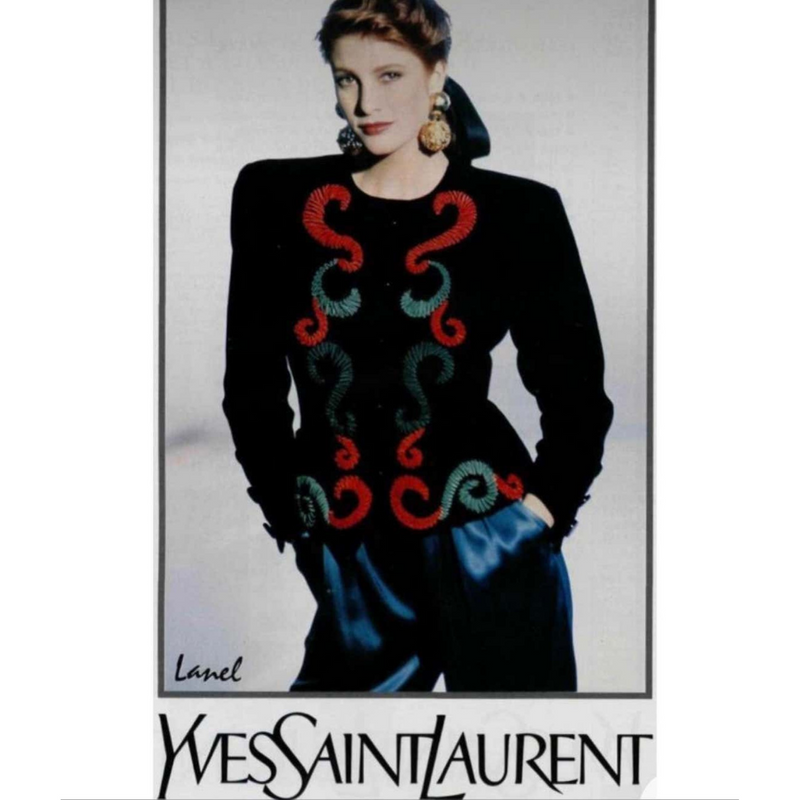 Yves Saint Laurent Runway Velvet Red & Green Embroidered