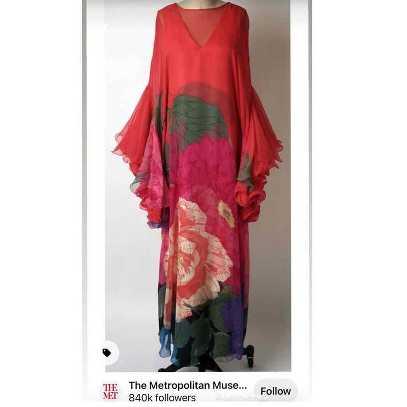 Hanae Mori Couture Bright Floral Silk Museum Held Dress, 1960s