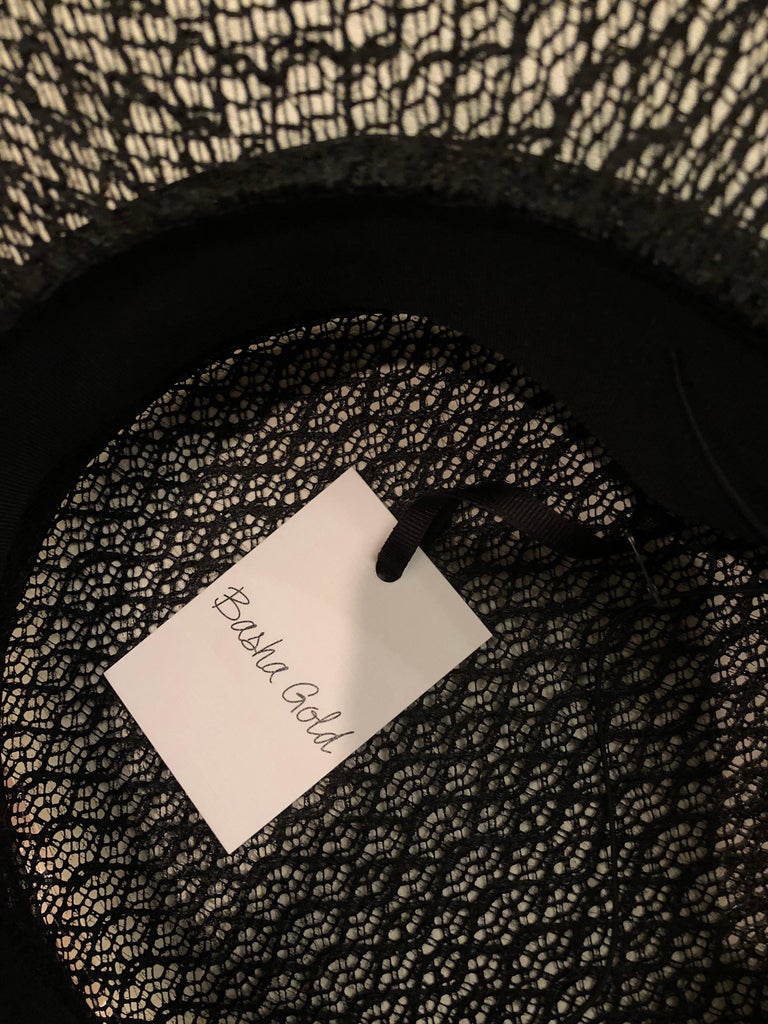 Donna Karan Black Lace Ivory Floral-Accent Majorette Hat