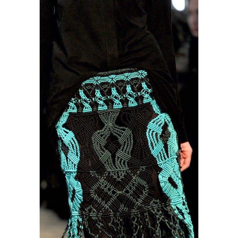 Proenza Schouler Green Turquoise Macrame Fringe Skirt, 2011