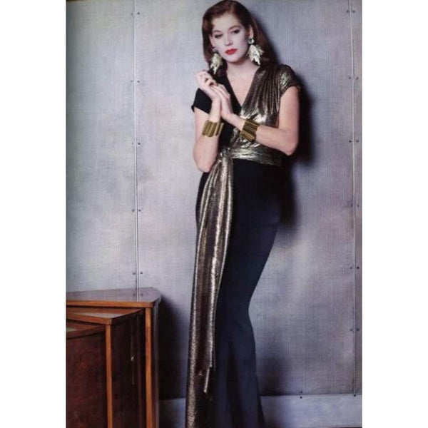 Saint Laurent Black and Gold Crepe Sash Dress Runway YSL, 1986
