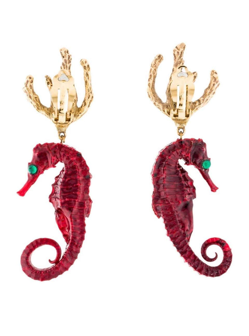 Vintage Yves Saint Laurent Red Gold Seahorse Earrings YSL