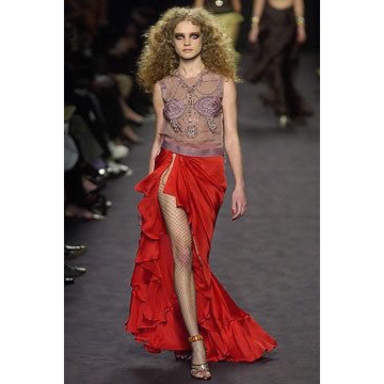 Yves Saint Laurent Red Silk Flamenco Skirt YSL, Runway 2003