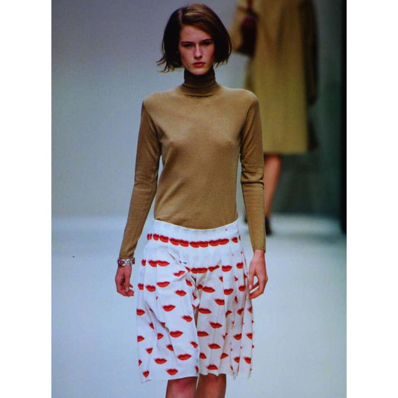 Iconic Prada Red Lip Print Pleated Skirt, Spring 2000