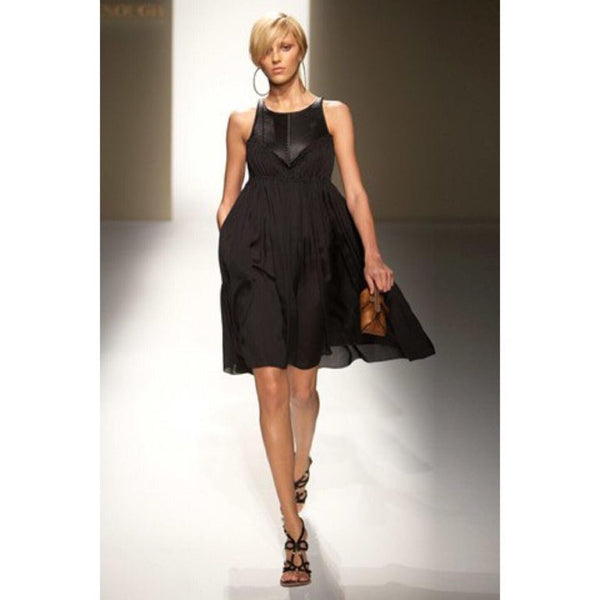 Bottega Veneta Black Leather Yoke Silk Dress, Runway 2008