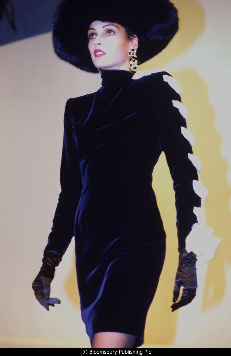 Valentino Black Velvet Ivory Satin Ribbon Bow Dress, 1980s