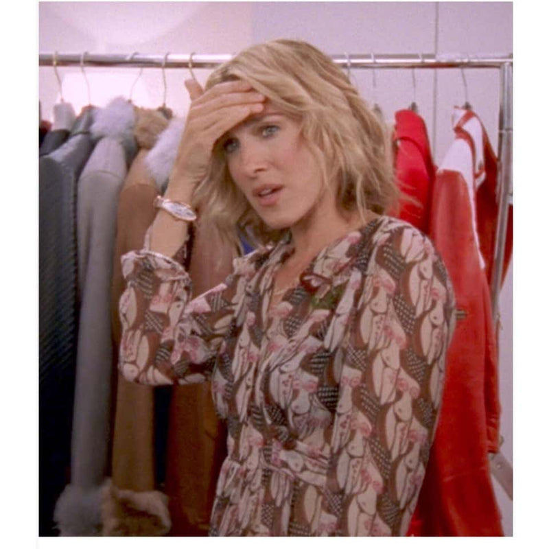 Prada "Naked Lady" Print Plunge Neck Silk Blouse Sex and The City, 2001