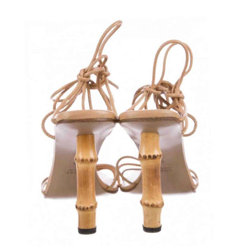 Vintage Gucci Leather Lace Up Bamboo Heels Shoes