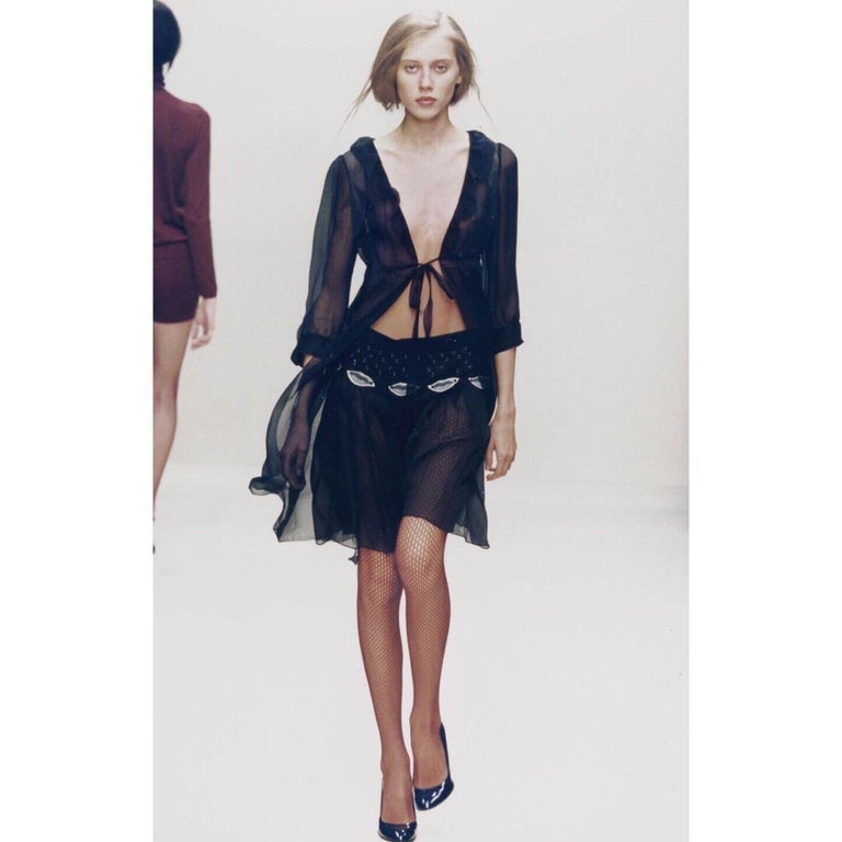 Prada Sheer Black Silk Lip Grommet Skirt Museum Book Piece Rare, 2000