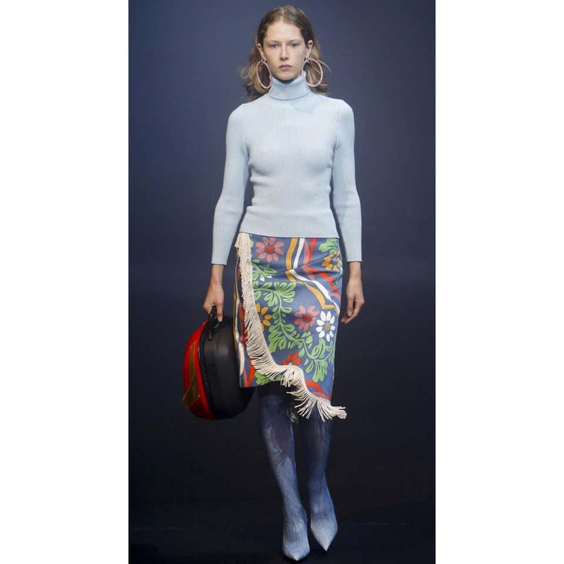 Balenciaga Floral print Fringe trim Knee length Skirt Runway, 2018