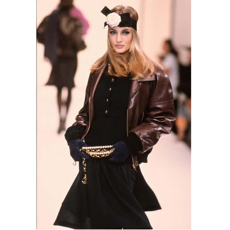 Chanel Brown Leather Bomber Jacket Runway 1990s – Basha Gold