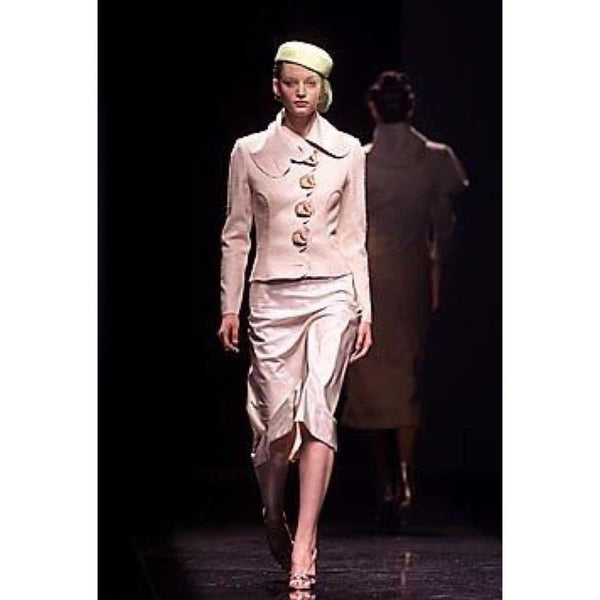 Chloé by Stella McCartney Beige Silk Wood Horse Button Skirt Suit, Runway 2001