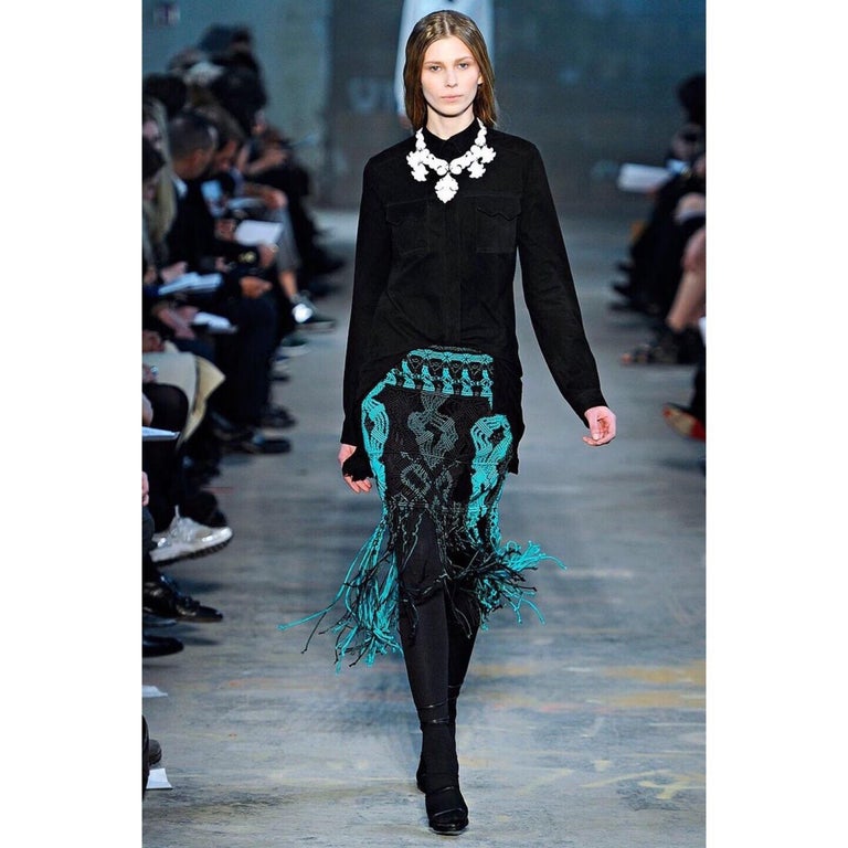 Proenza Schouler Green Turquoise Macrame Fringe Skirt, 2011