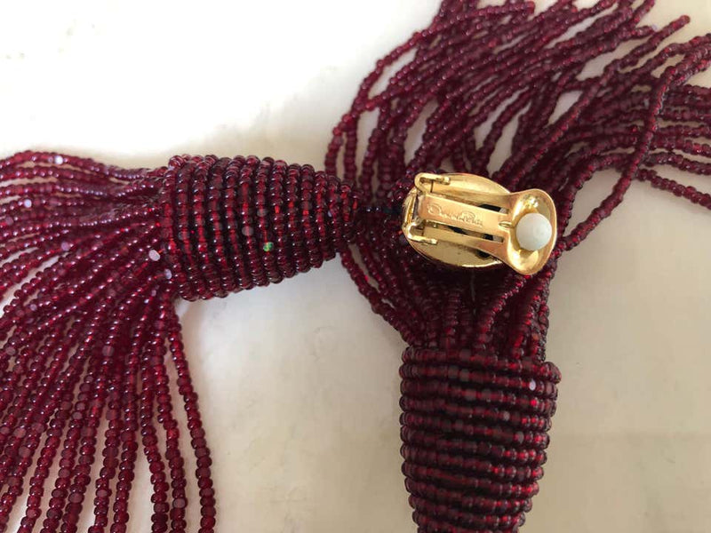 Oscar de la Renta Beaded Tassel Shoulder Duster Earrings, Garnet Red