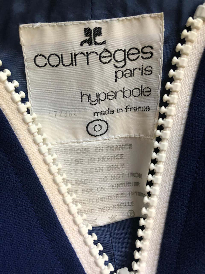 Courrèges Numbered Couture Navy White Wool Zipper Mod Space-Age Dress, 1970s