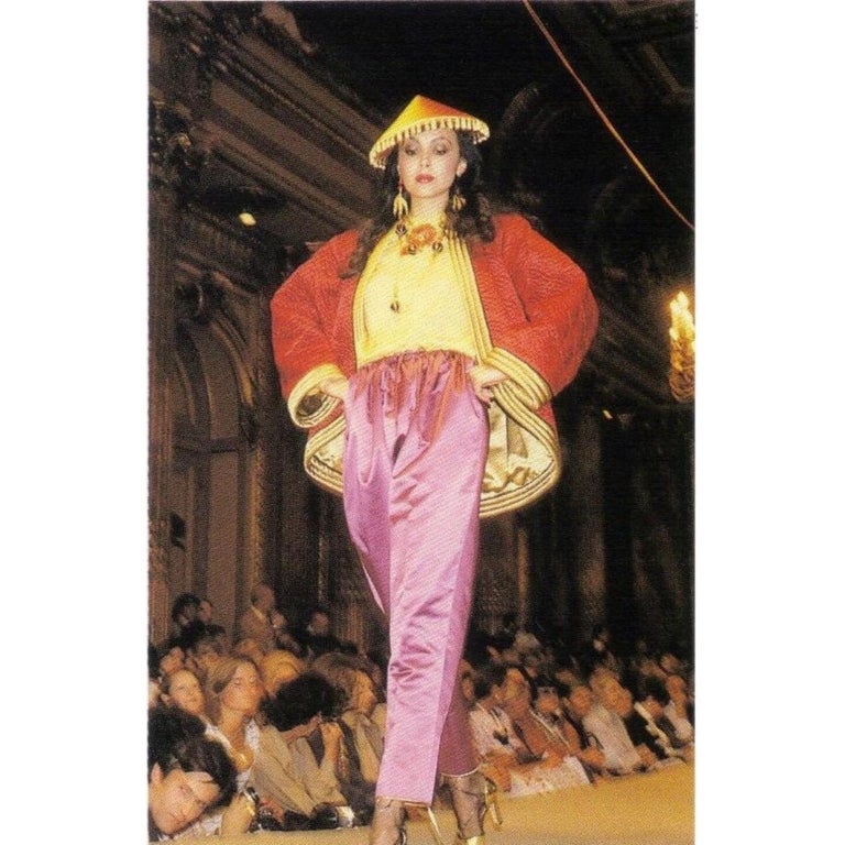 1970s Yves Saint Laurent Chinese Quilted Red Satin Jacket