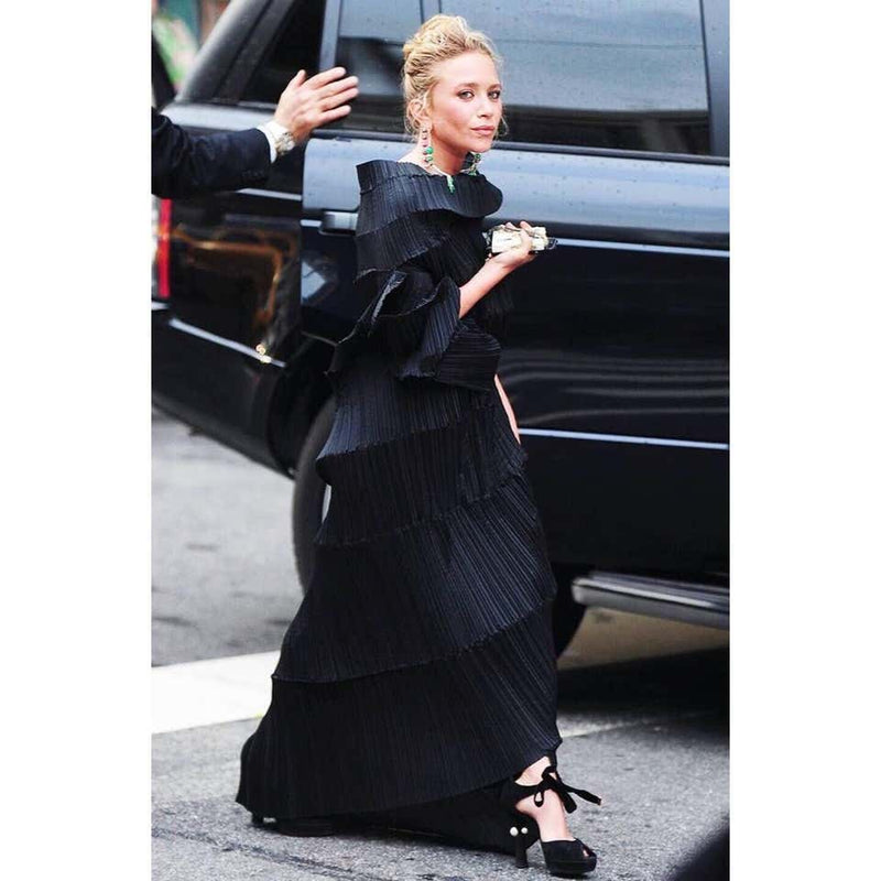 Issey Miyake Black Pleated Spiral Dress, 1990s Basha Gold Issey Miyake Black Pleated Spiral Dress, 1990s Basha Gold