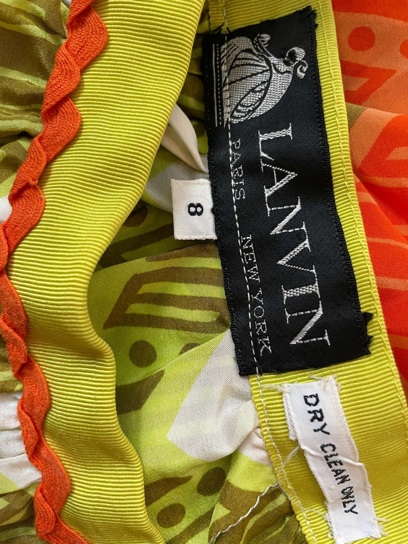 Lanvin Silk Rainbow Print Fringe Maxi Skirt, 1970s