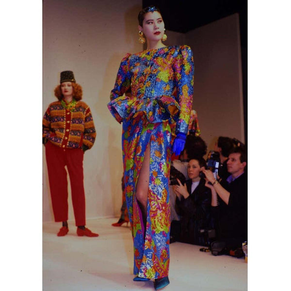 Yves Saint Laurent Silk Brocade Jacket Butterfly Skirt Ensemble Runway, 1989