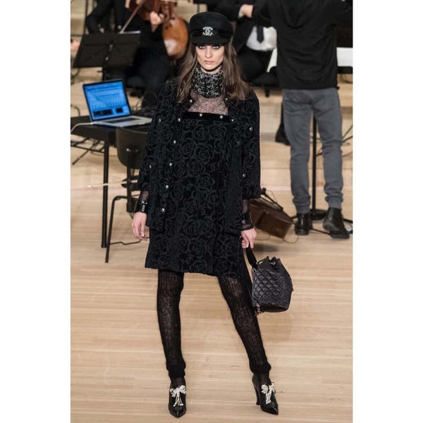 Chanel New with Tags Black Shimmer Cotton Velour Camellia Jacket Pre Fall, 2018