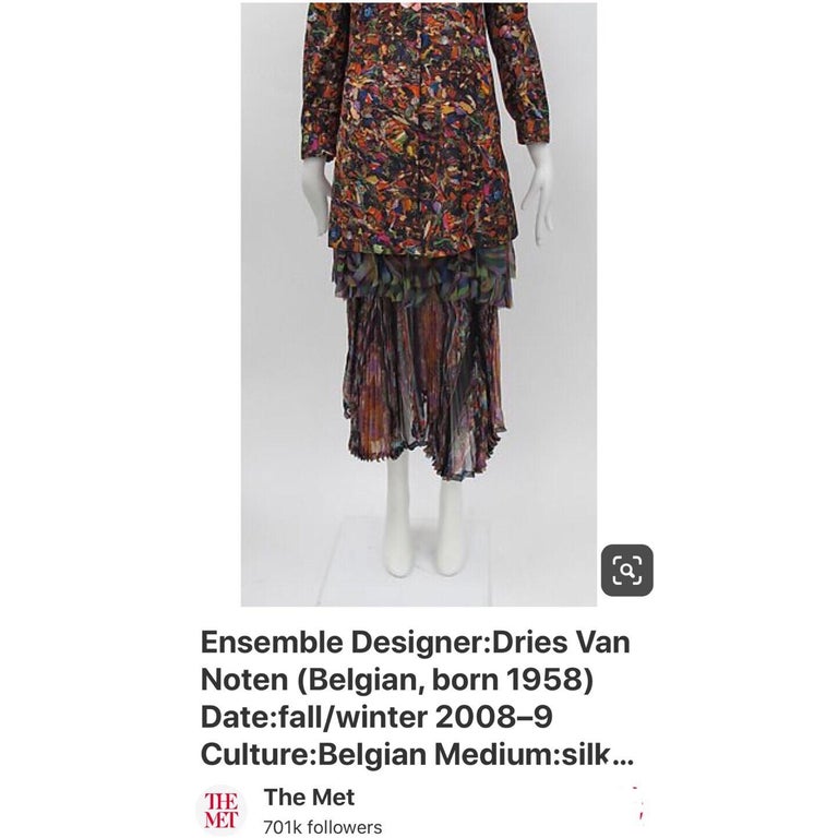 Dries Van Noten Sheer Silk Printed Pleated Skirt, Runway 2008