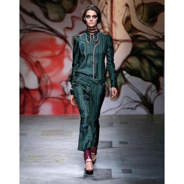 Prada Fairy Collection Green Purple Printed Flared Runway Pants, 2008