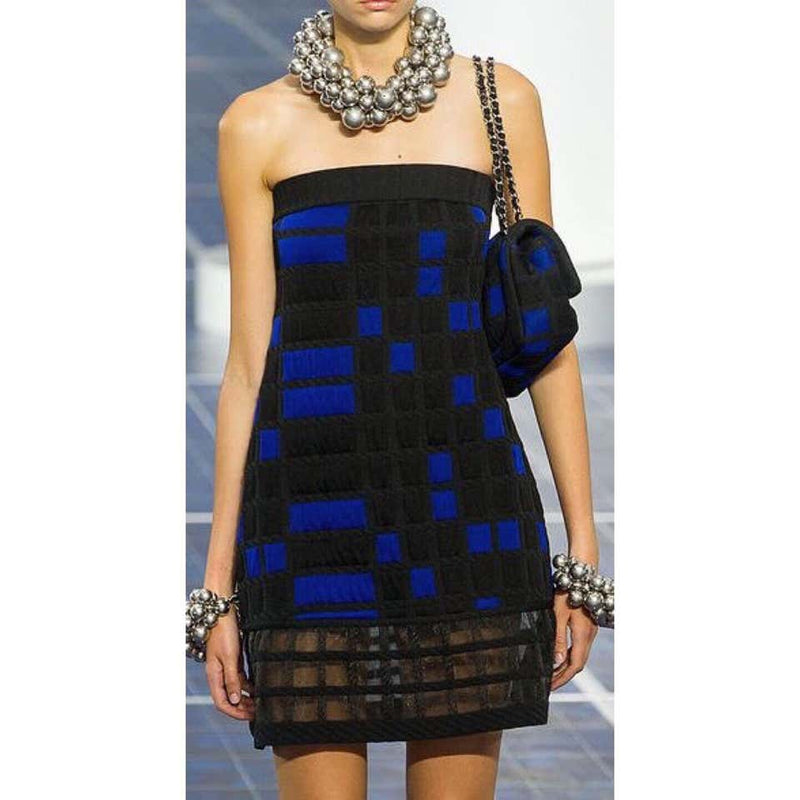 Basha Gold Chanel Black Blue Strapless Mini Dress Runway, 2013
