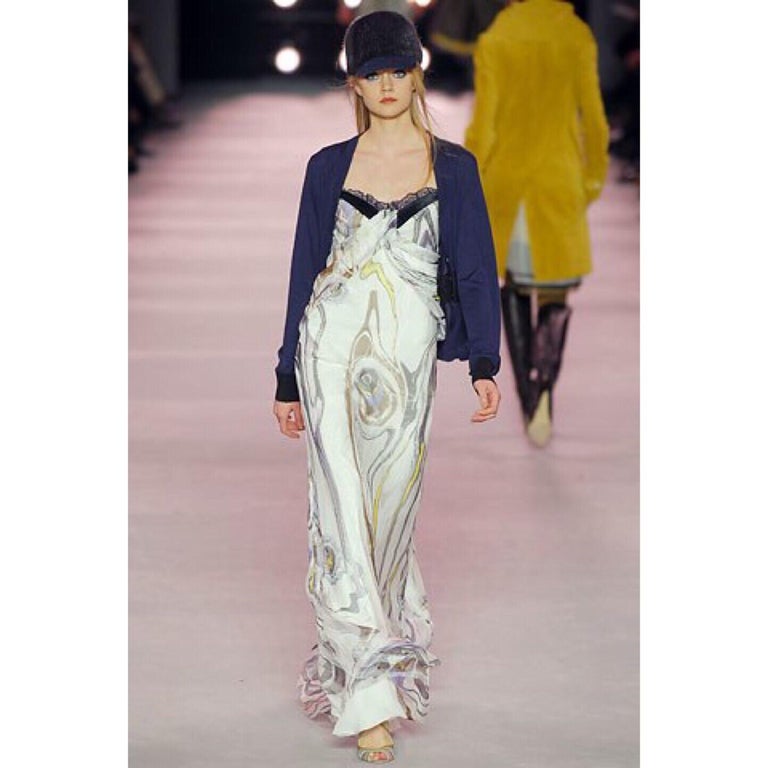 Nina Ricci Sleeveless Swirl Print Silk Maxi Dress