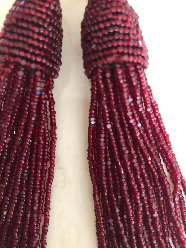 Oscar de la Renta Beaded Tassel Shoulder Duster Earrings, Garnet Red