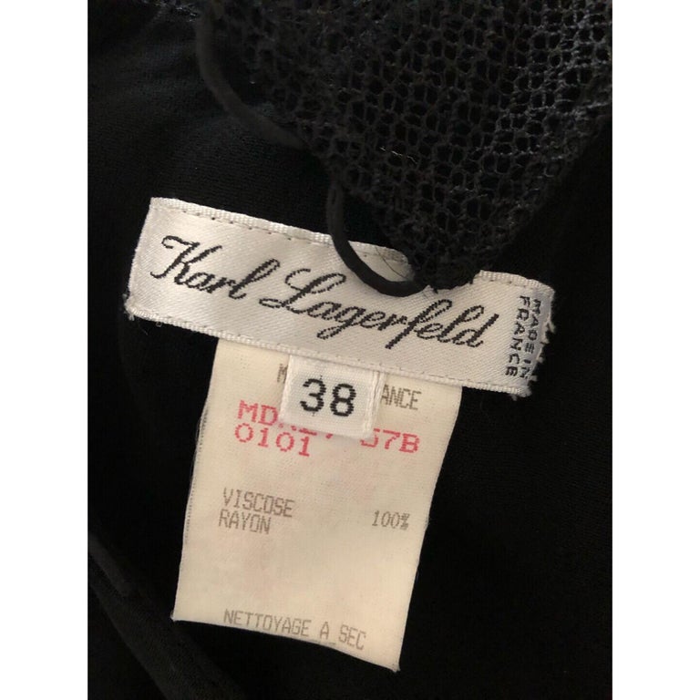 Vintage Karl Lagerfeld Black Mock Neck Sheer Panel Net Evening Dress, 1980s