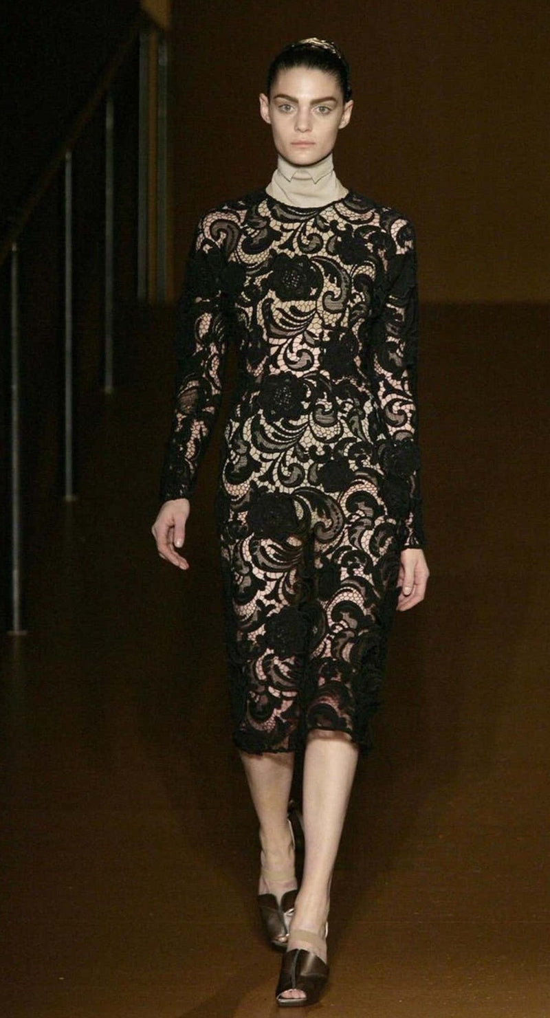 Prada Black Lace Dress Runway Fall 2008 Basha Gold Prada Black Lace Dress Runway Fall 2008 Basha Gold