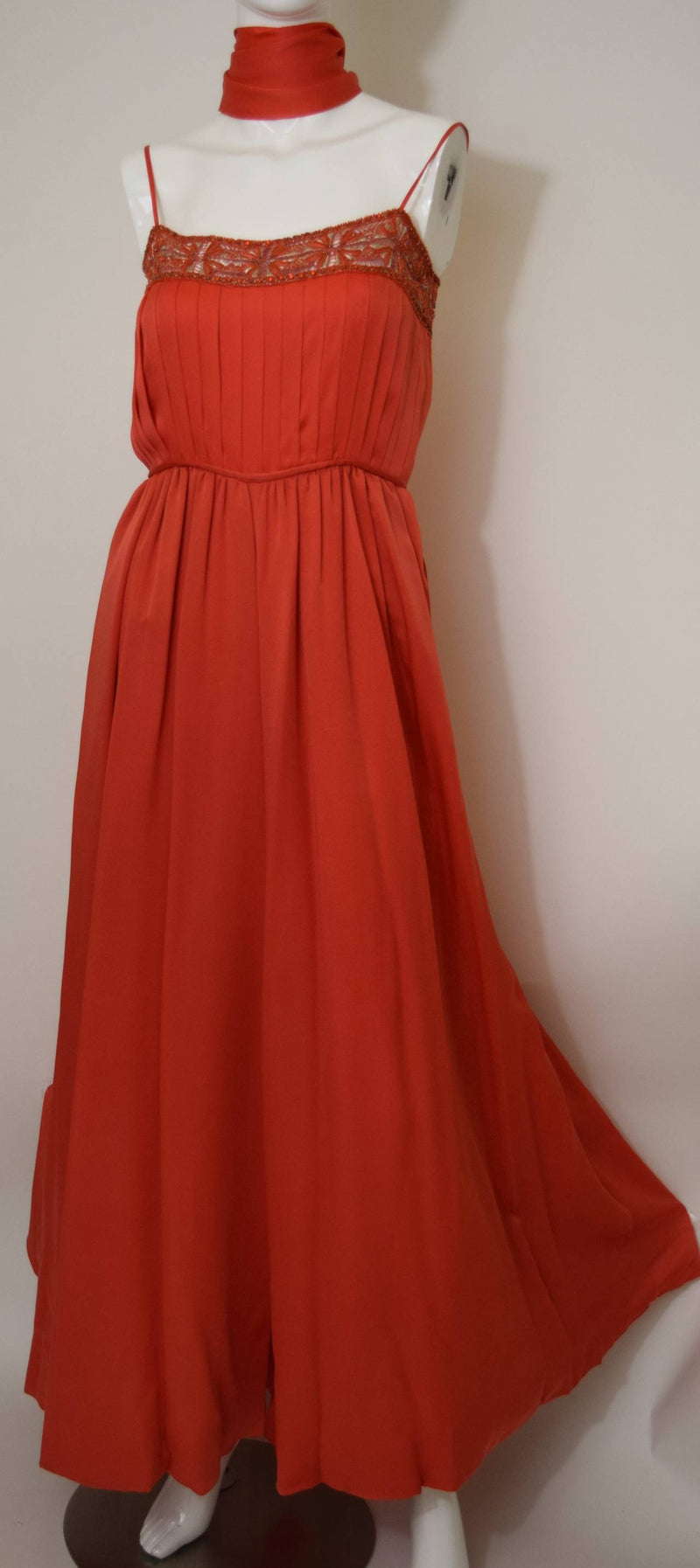 Orange Palazzo Pant Jumpsuit with Shawl 1960s
