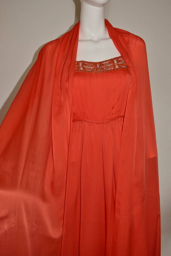 Orange Palazzo Pant Jumpsuit with Shawl 1960s