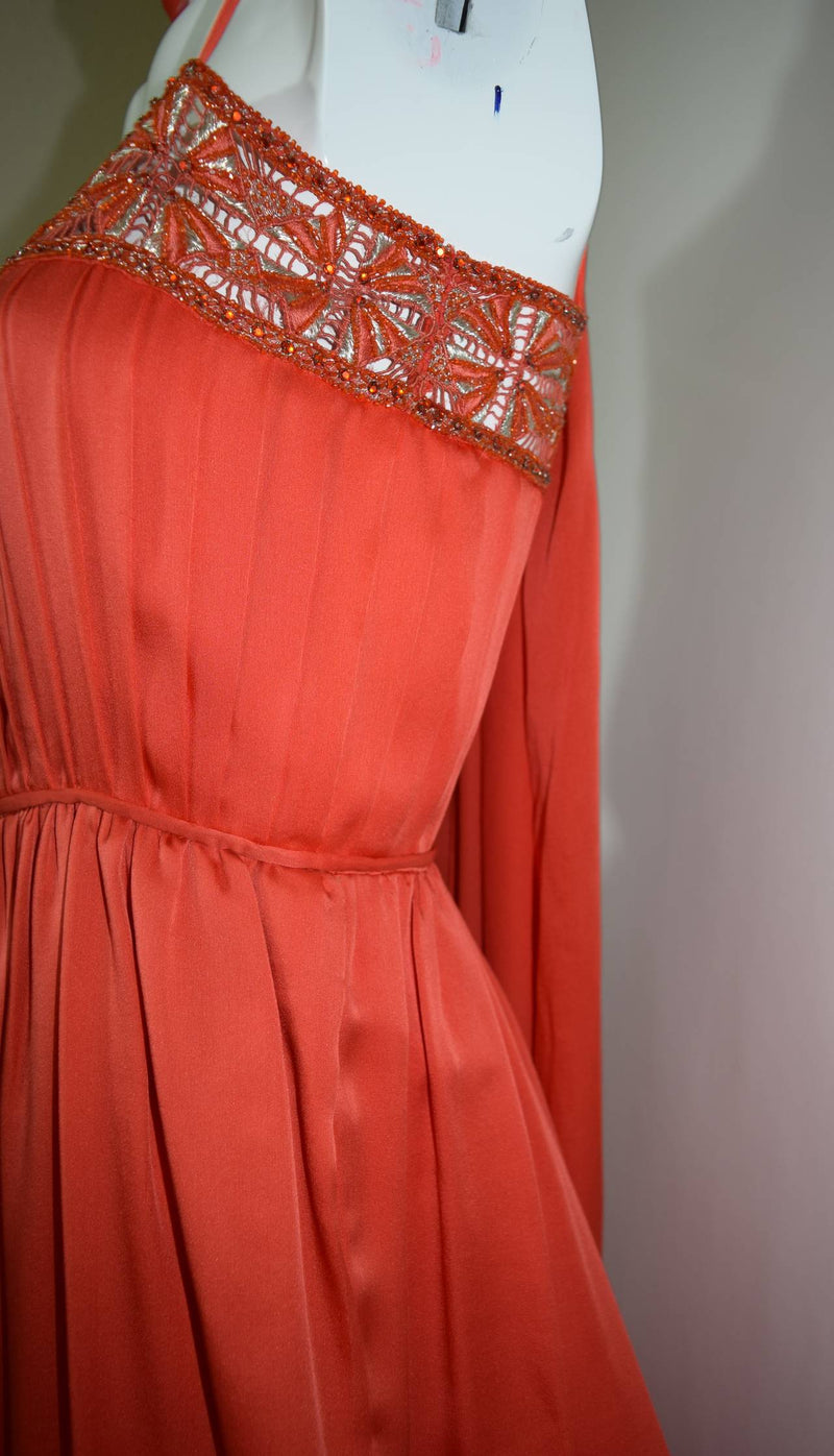 Orange Palazzo Pant Jumpsuit with Shawl 1960s