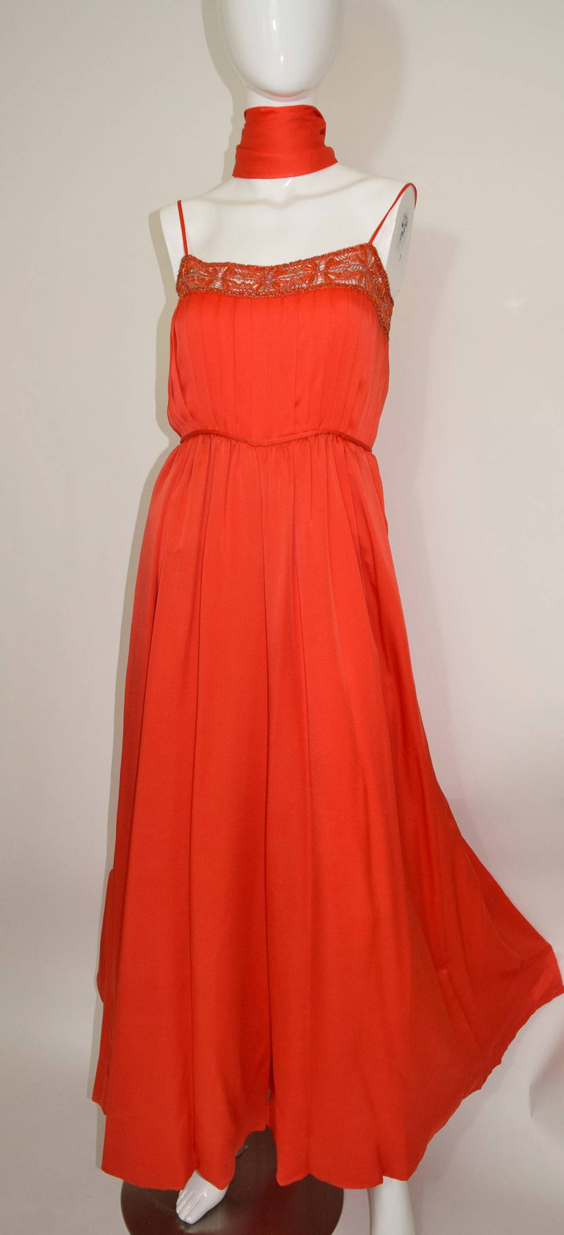 Orange Palazzo Pant Jumpsuit with Shawl 1960s