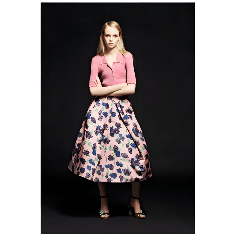 Prada Resort 2008 Pink Floral Silk Full Skirt
