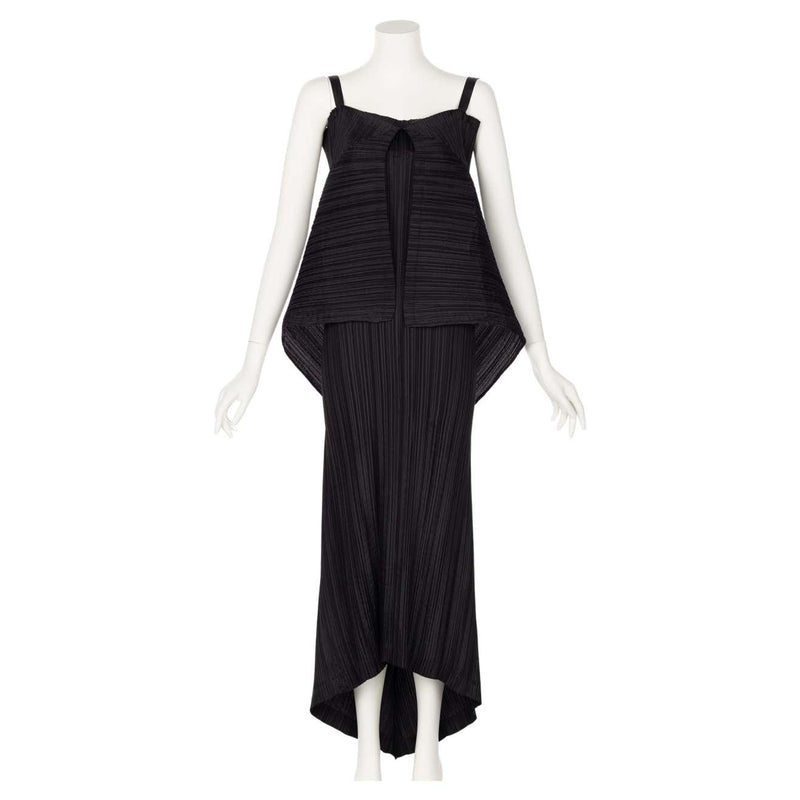 Issey Miyake Black Pleated Sculptural Sleeveless Maxi Dress, 1990s