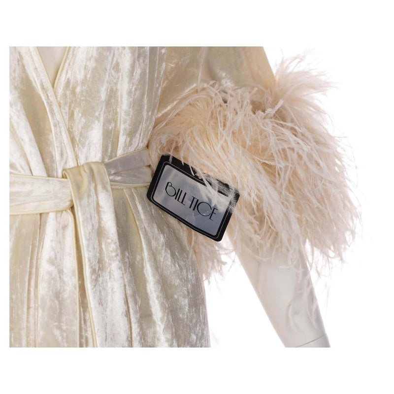 Bill Tice Cream Velvet Feather Trim Caftan Robe 1970s