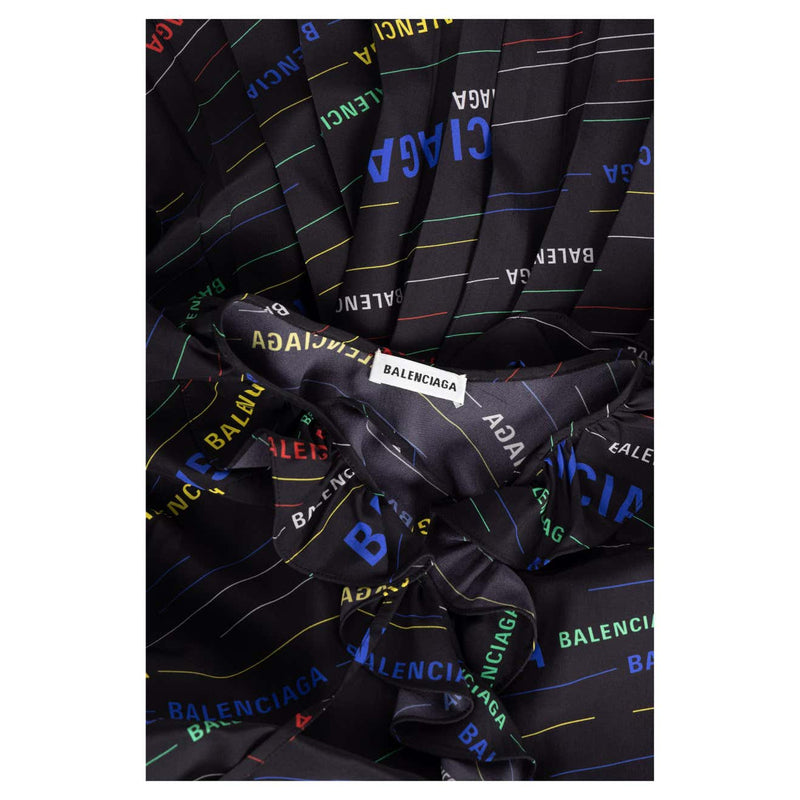 Balenciaga Ruffled Printed Black Silk Crepe De Chine Midi Dress Resort 2019
