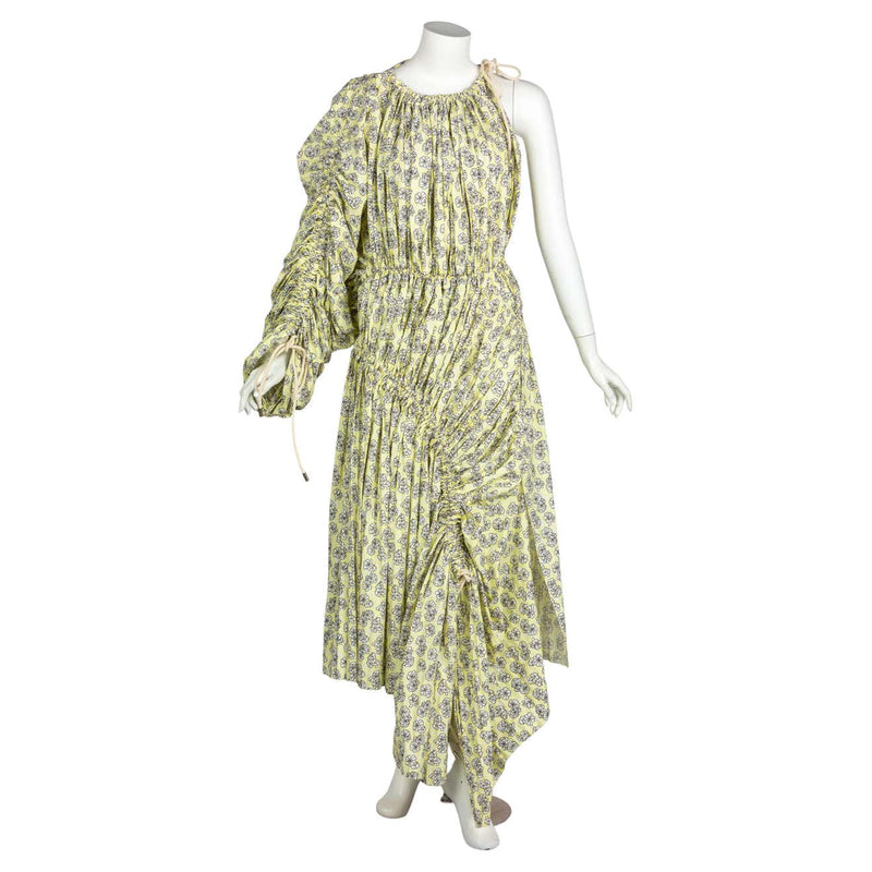 Marni Yellow Floral Cotton Ruched Dress Spring 2017 New W Tags