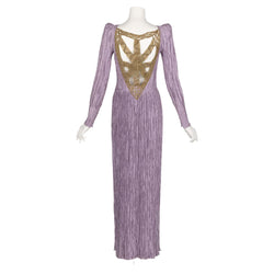 Vintage Mary McFadden Lavender Golden Macrame Cut Out Back Gown Basha Gold Vintage Mary McFadden Lavender Golden Macrame Cut Out Back Gown Basha Gold