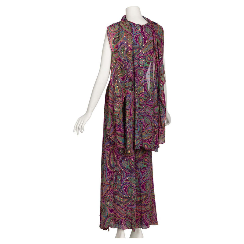 Oscar de La Renta Paisley Print Palazzo Jumpsuit, 1970s